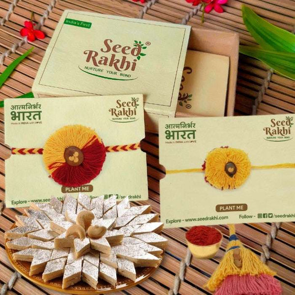 Sanyog and Saanjh Eco-friendly Seed Rakhi With Kaju Katli Mini Bites 125 gm
