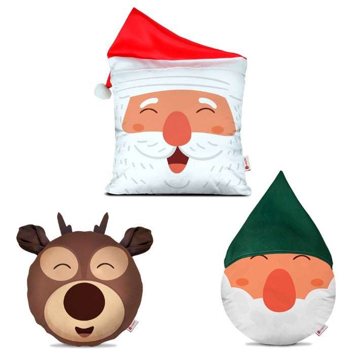 Christmas Gift Box Cheery Christmas Family Faces Reversible Round Cushion- Set of 3, 12x12 Inches, Satin