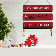 Christmas Wall Hanging For Decoration TIS the Season to Be Jolly Quotes Printed Red 3 Panel Wall Hanging and Fridge Magnet For Christmas Decoration