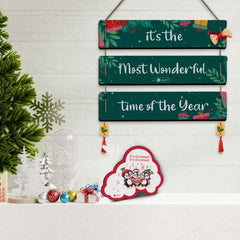 It's the Most Wonderful Time of the Year Quotes Printed 3 Panel Wall Hanging and Penguins Print Fridge Magnet For Christmas Decoration