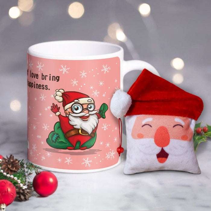 Christmas Gift Box Ceramic Christmas Coffee Mug and Revesible Santa Soft Toy