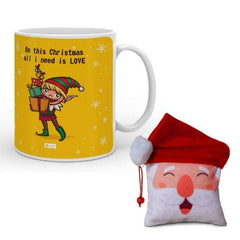 Christmas Decoration Items For Gift Ceramic Mug and Revesible Santa Soft Toy