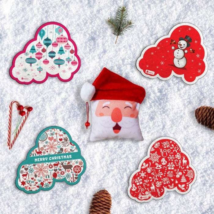 Christmas Gifts for Kids Girls/Boys/Friend Colorful Cute Christmas Cloud Fridge Magnets 7 x 9 cm Set of 4 and Revesible Santa Soft Toy