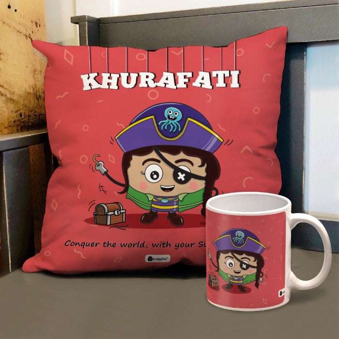 Khurafati Printed Cushion and Mug Combo Gift For Friend