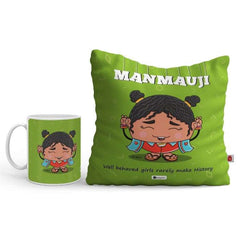 Manmauji Printed Cushion and Mug Combo Gift For Friend