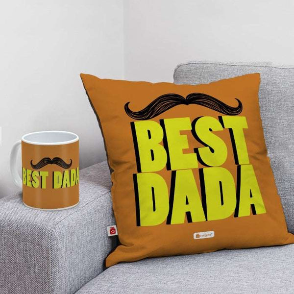 Orange Cushion and Mug with Best Dada Print