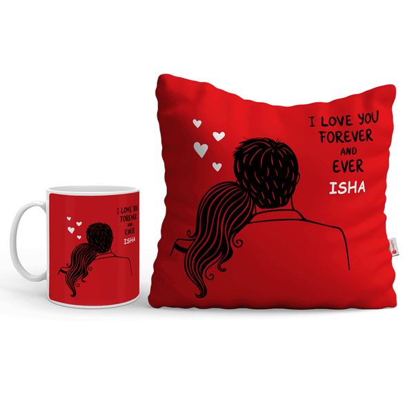 Personalised I Love You Forever &amp; Ever Printed Cushion &amp; Mug Set For Couples