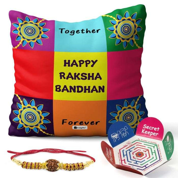 Rakshabandhan Gift For Brother Crystal Rakhi, Customized colourfull Cushion with Filler, Rakhi for Brother, Rakshabandhan Gift