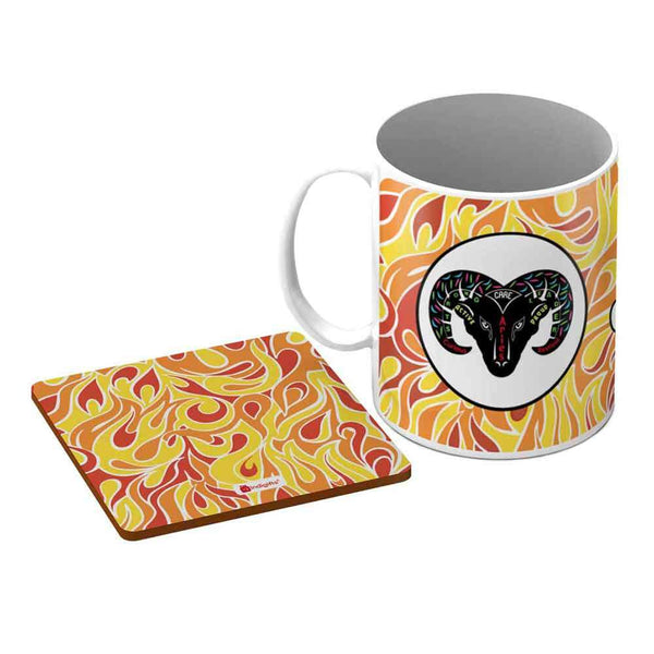 Aries Zodiac Multicolor Coffee Mug + Coaster