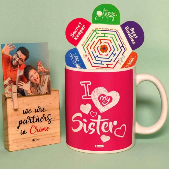 I Love My Dear Sis Mug & Wooden Plaque – Indigifts