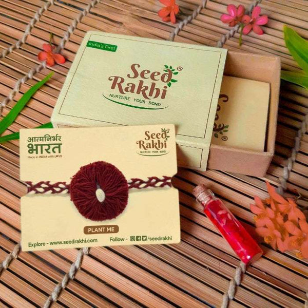 Red Plantable Seed Rakhi with Eco-Friendly Packaging (Seed: Cotton)