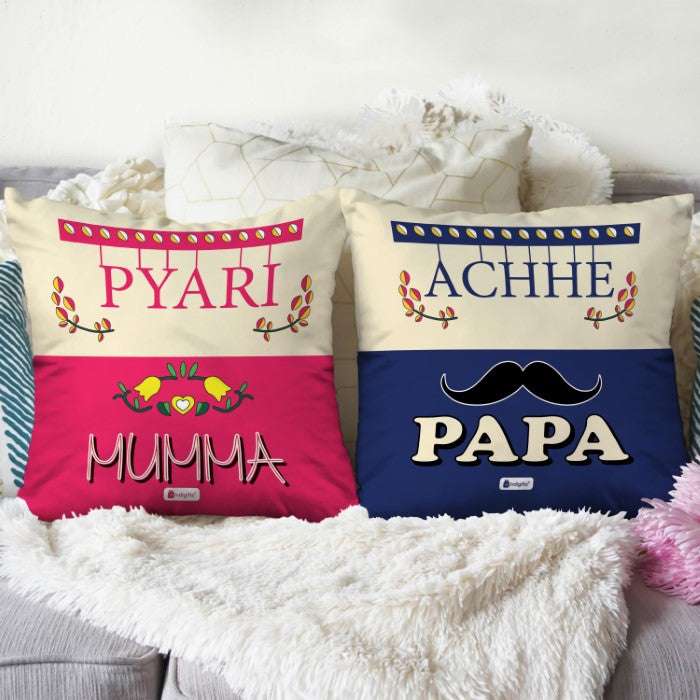 Pyari Mumma and Achhe Papa Set of 2 Cushion Gift for Parents