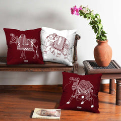 3 Ethnic Cushion Covers Mandala theme Animal Printed