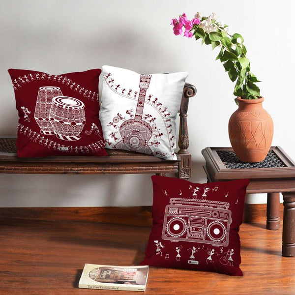 Mandala theme Music Printed Set of 3 Cushion Covers