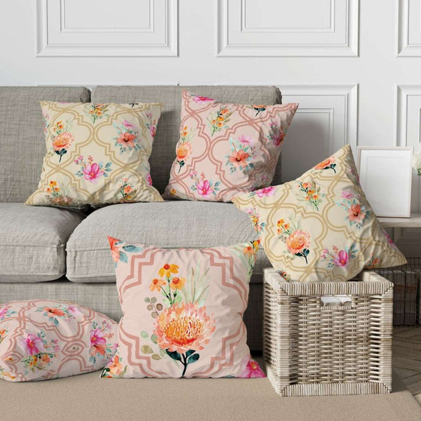 Dual Sided Floral Printed Cushion Covers Set of 5