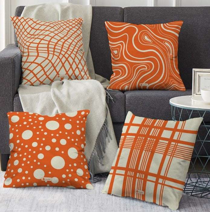 Geometric Print 4 Cushion Cover Set (Pink)