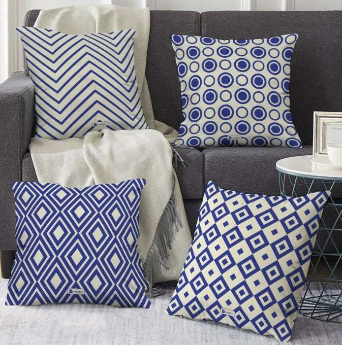 Abstract Print 4 Cushion Cover Set (Blue)