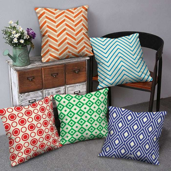 Home Decoration Abstract Printed 5 Cushion Cover Set Multicolor