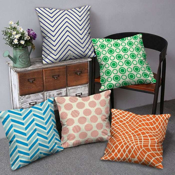 Home Decoration Abstract Printed 5 Cushion Cover Set Multicolor