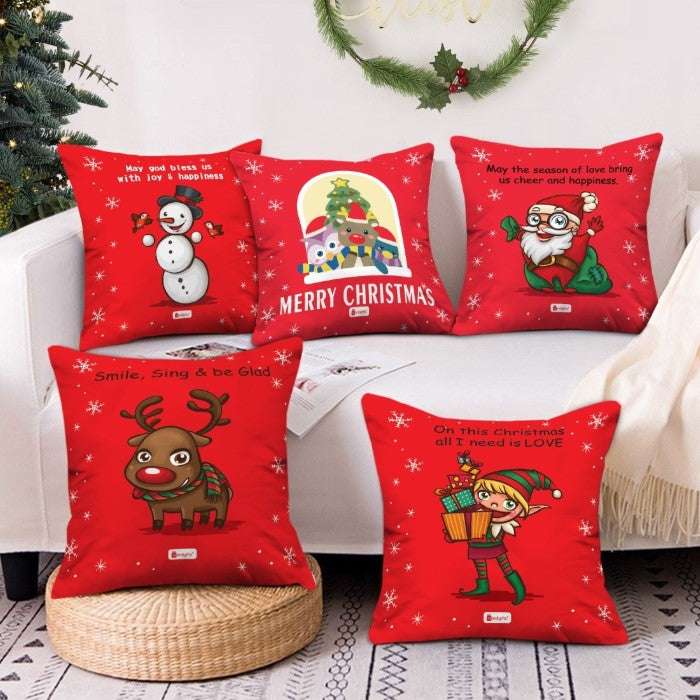 5 Piece Set &lsquo;Santa and Squad&rsquo; Christmas Festive Assorted Cushion Covers