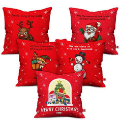 5 Piece Set &lsquo;Santa and Squad&rsquo; Christmas Festive Assorted Cushion Covers