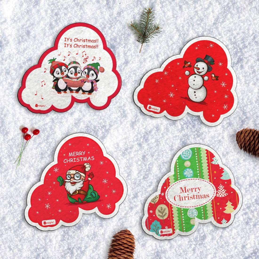 Santa Claus and Snowman Set of 4 Fridge Magnets