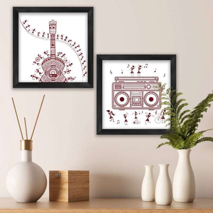 Ethnic Design Music Printed Set of 2 Poster Frames