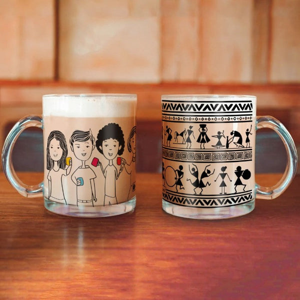 Transparent Mug Set Of 2, Printed Transperant Glass Tea Mug Set of2, Crystal Clear Glass Coffee Mug Set