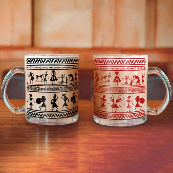 Transparent Mug Set Of 2, Printed Transperant Glass Tea Mug Set of2, Crystal Clear Glass Coffee Mug Set