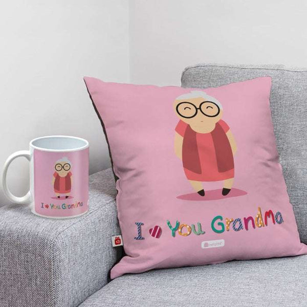 I Love You Grandma Quote Printed Cushion and Coffee Mug for Grandmother