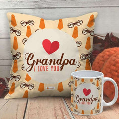 Grandpa I Love You Printed Cushion and Mug Combo (Orange )