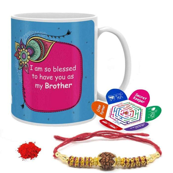 Mug with Bro as Blessing Print and Rakhi