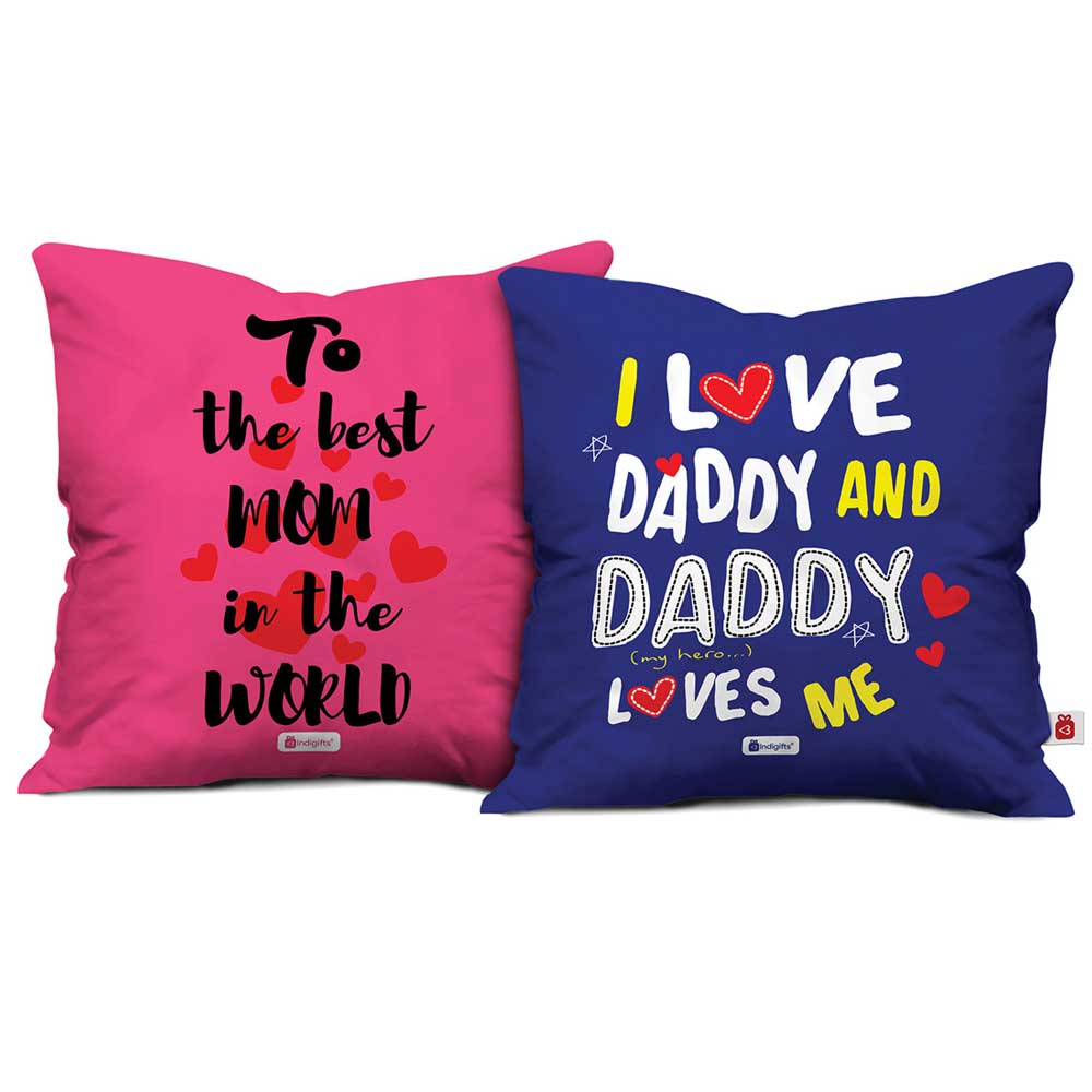 To The Best Mom &amp; Daddy I Love You Printed Cushion Cover Set Of 2