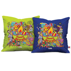 Set of 2 Cushion Covers with Diya Happy Diwali Print