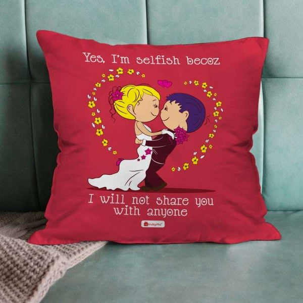 Newly Weds Holding Each Other Printed Cushion for Couple