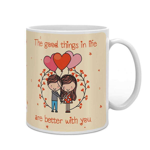 Romantic Couple Holding Heart Shaped Balloons Beige Coffee Mug
