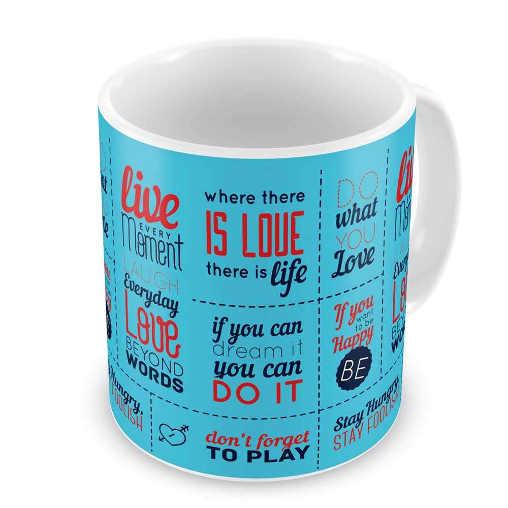 Modern Vintage Promising Love Words Collage Blue Coffee Mug