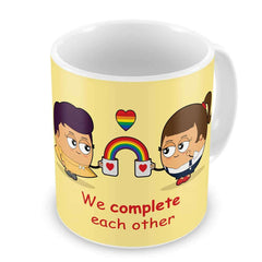 Lesbian Couple Illustration Beige Coffee Mug Gift For Lesbian Couple