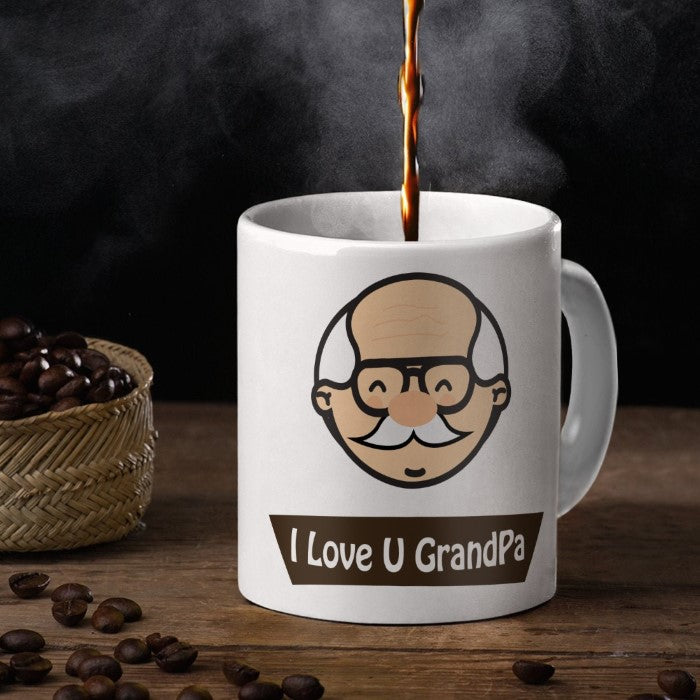 White Coffee Mug with I Love You Grandpa Print