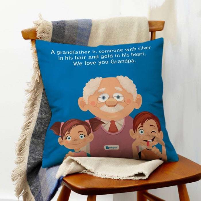 Cute Grandfather and Children Illustration Cushion