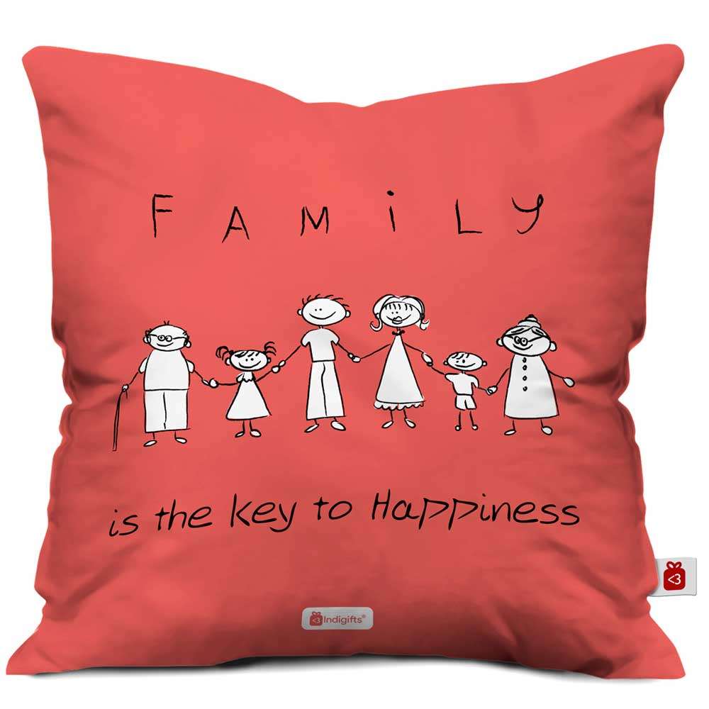 Family Key to Happiness Light Red Cushion Cover