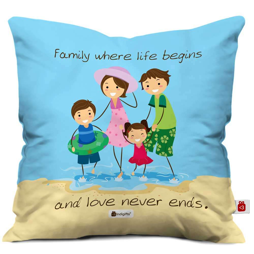 Life Begins Love Never Ends Blue Cushion Cover