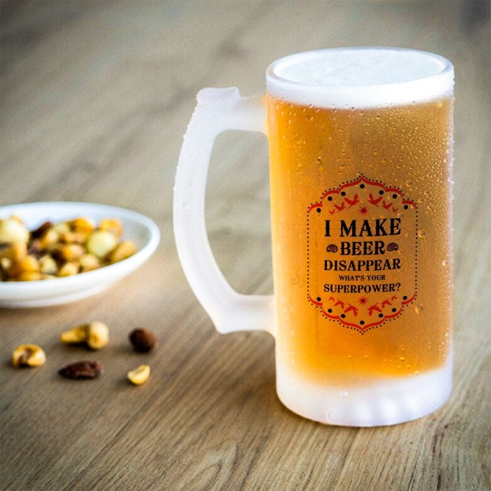 Unique Quotes Printed Glass Beer Mugs with Handle 470 ml