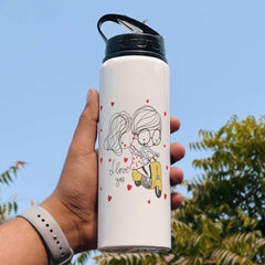 I Love You Printed Aluminium Sipper Water Bottle 750 ML