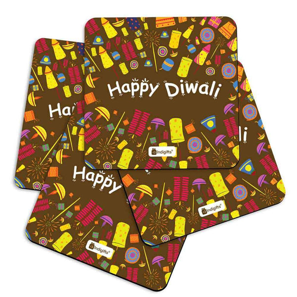 Seamless Pattern of Colourful Fire Crackers Brown Coasters