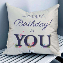 Happy Birthday To You Printed In Lavender Cushion Cover 12 X 12 Inch With Filler For Friends Birthday Gift