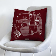 Mandala Themed Traveler Printed 4 Red Cushion with Covers For Home Decor