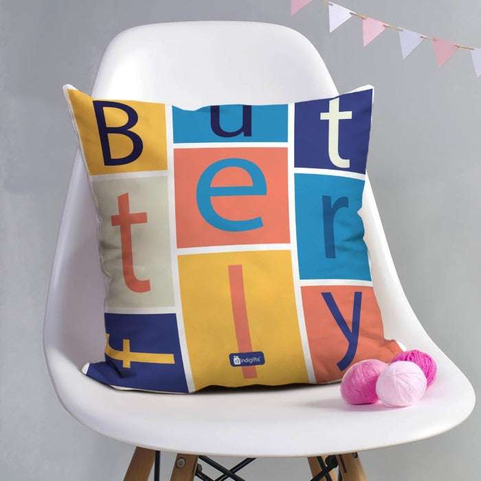 Indigifts Half-N-Half Butterfly Printed Kids Cushion