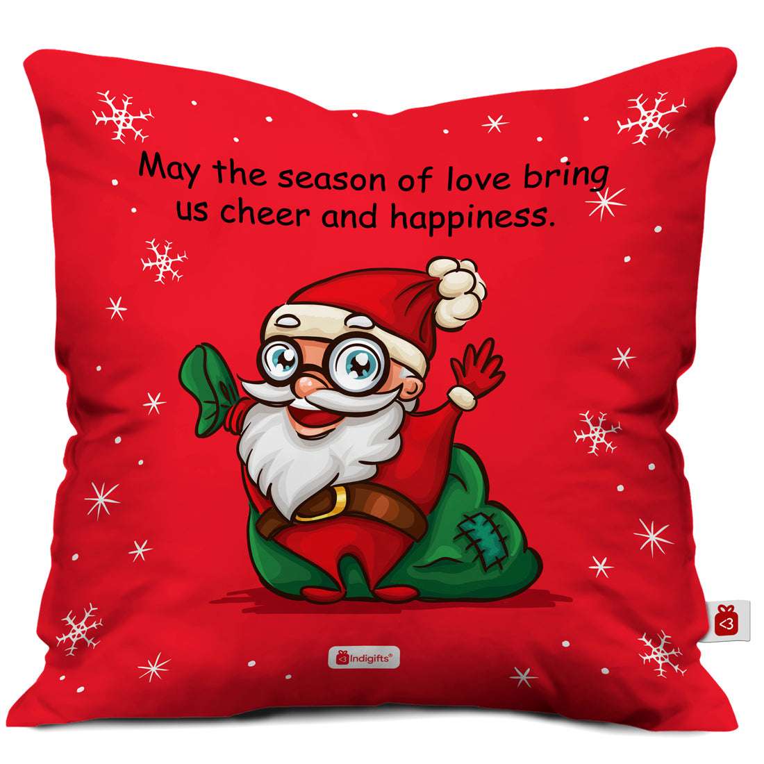 Cheerful Santa Print Cushion Cover with Filler