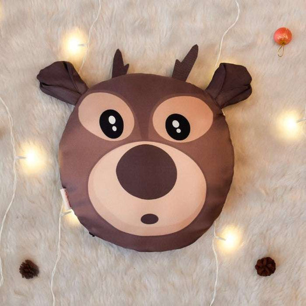 Christmas Decoration Items For Home Reindeer Face Printed Reversible Round Cushion For Decoration, 12&quot;x12,Brown